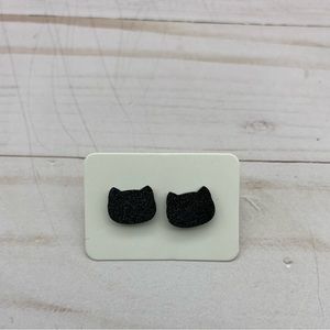 Black Glittery Cat Head Earrings
